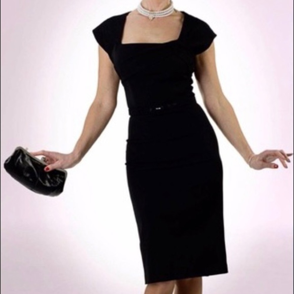 Tatyana Bettie Page Square Neck Retro Black Pencil Wiggle Dress XS